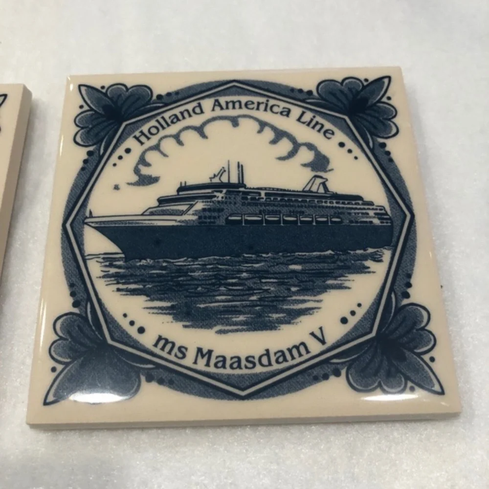 HOLLAND AMERICA LINE MS MAASDAM V CERAMIC TILE COASTERS - SET OF 2